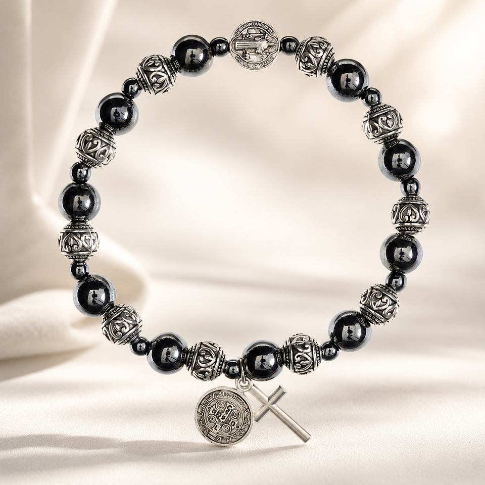 FREE St. Benedict Hematite Rosary Bracelet