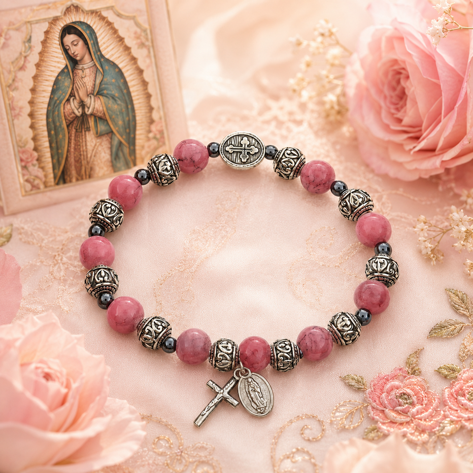 Our Lady of Guadalupe Pink Rosary Bracelet