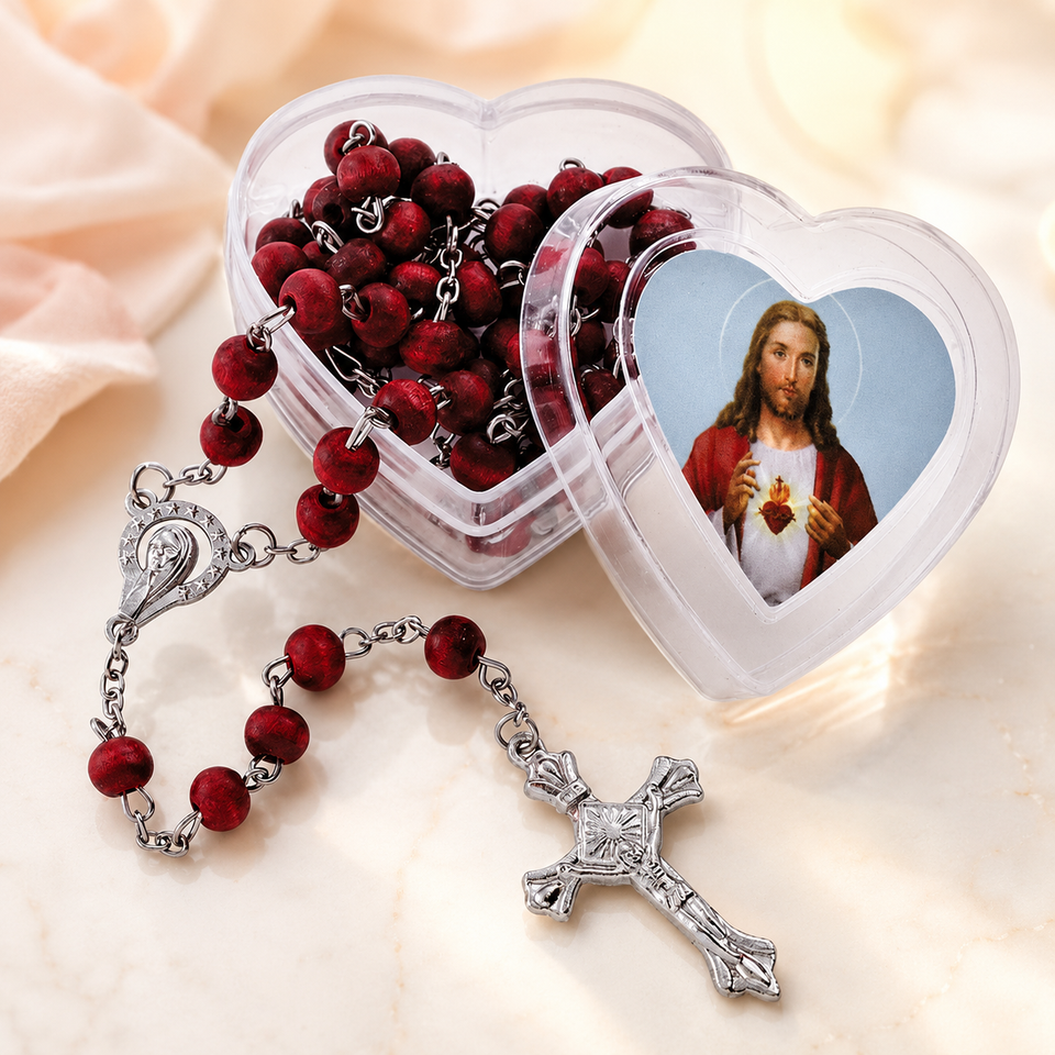FREE Sacred Heart Rose Scented Rosary with Heart Case