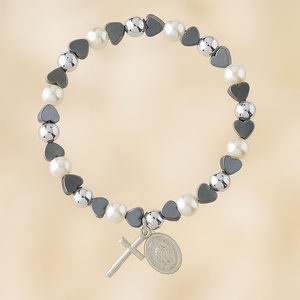 FREE Hematite Heart w/ Pearl Miraculous Medal Bracelet