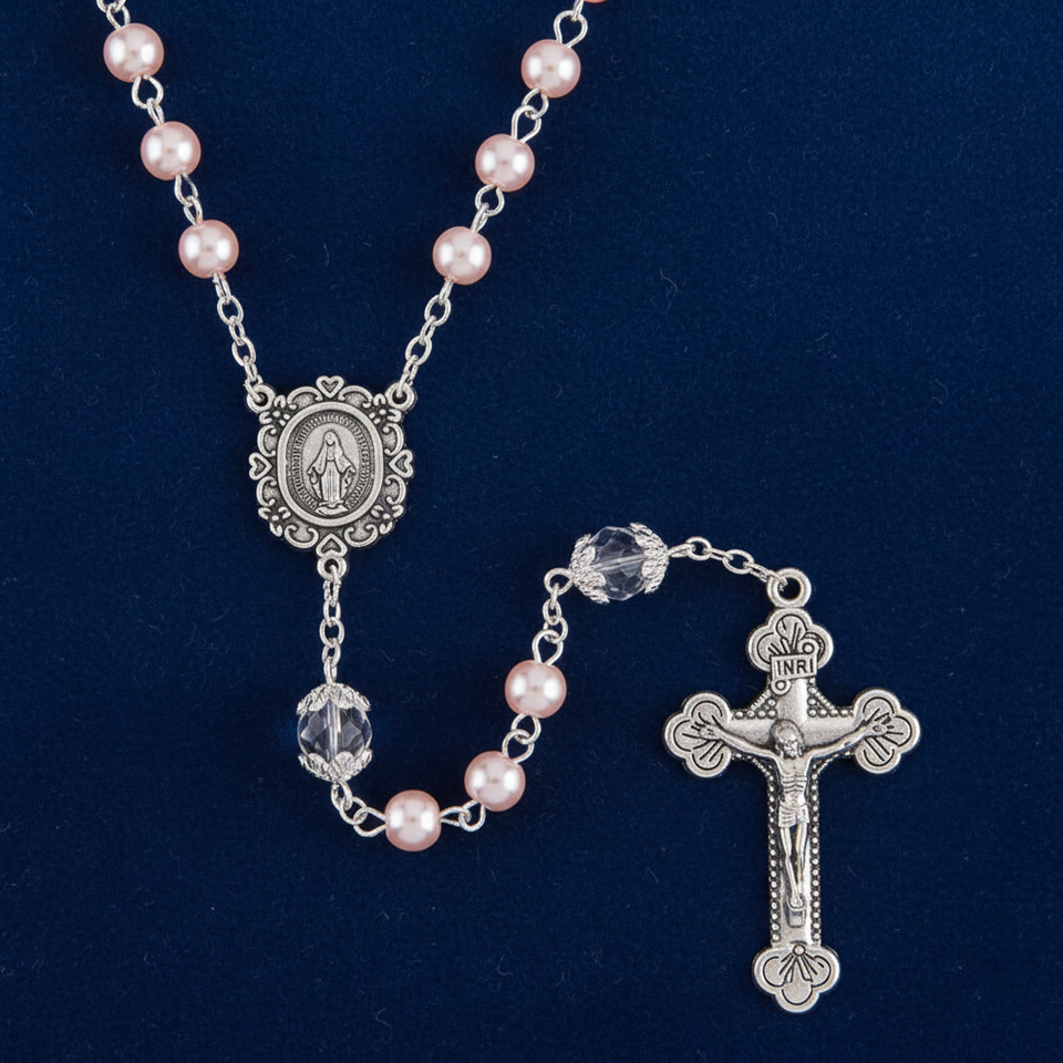 FREE Pink Pearl and Crystal Miraculous Rosary
