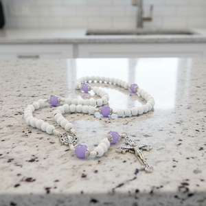 FREE White and Purple Miraculous Cord Rosary