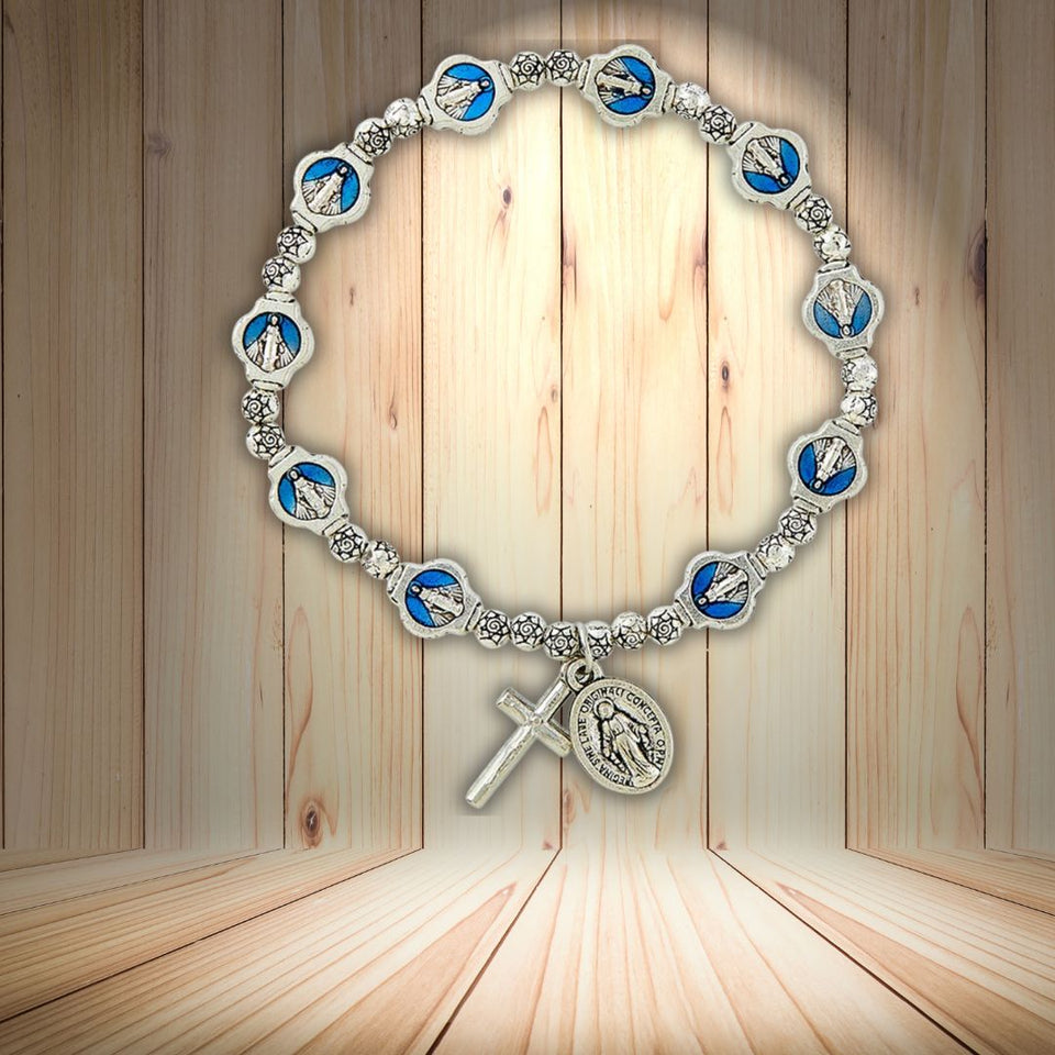 FREE Blue Miraculous Medals Stretch Rosary Bracelet