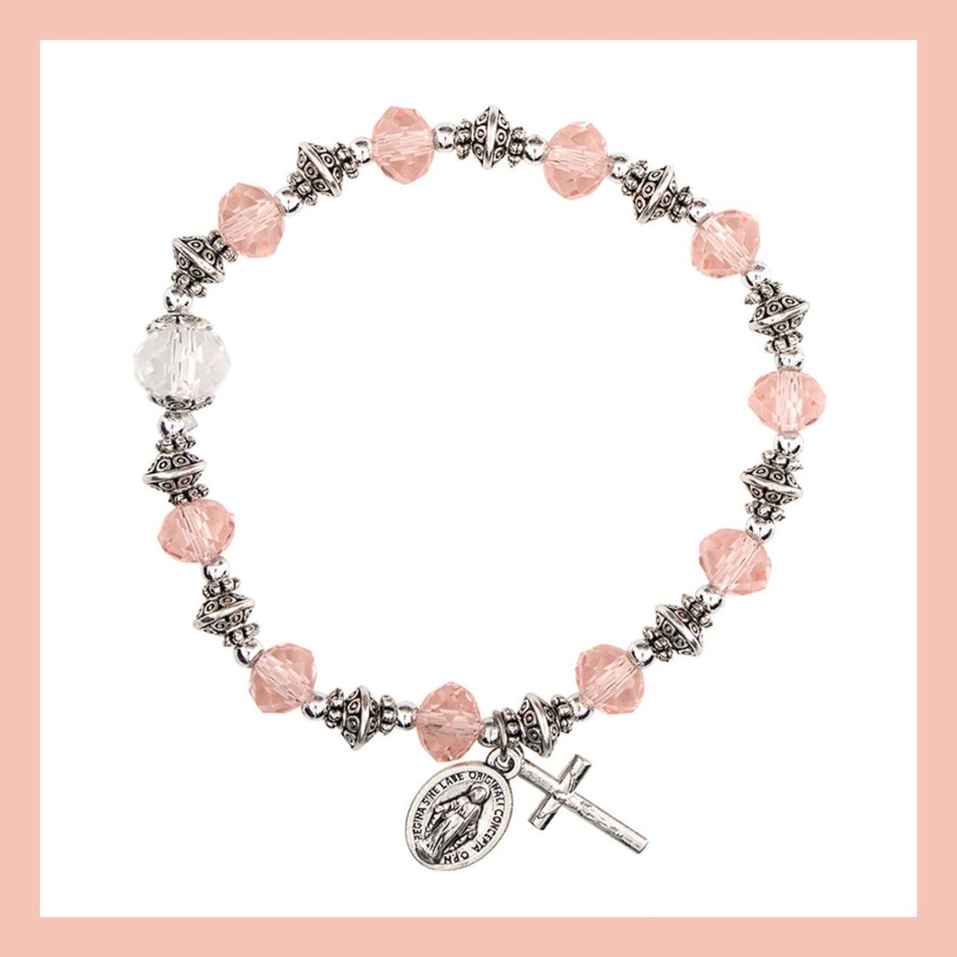 FREE Pink Miraculous Crystal Rosary Bracelet