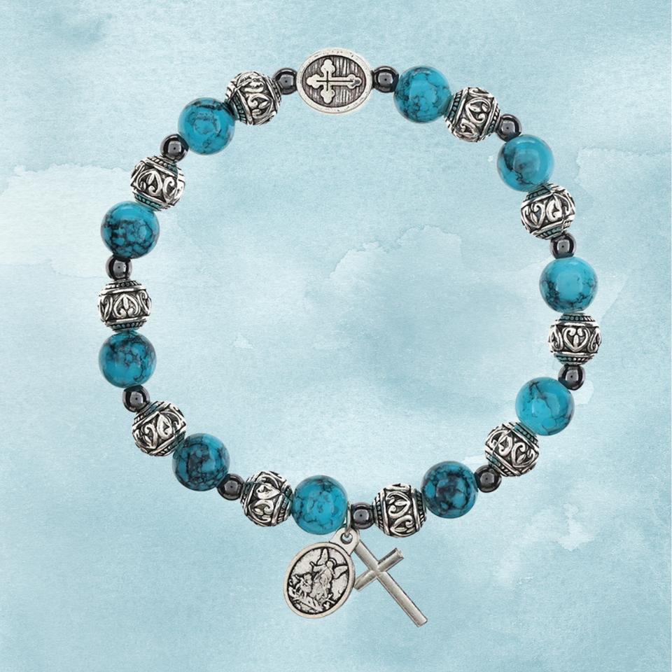 FREE Aqua Guardian Angel/St. Michael Bali Bead Rosary Bracelet