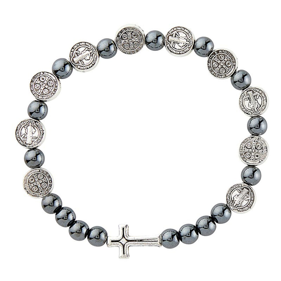 FREE St. Benedict Hematite Beaded Bracelet