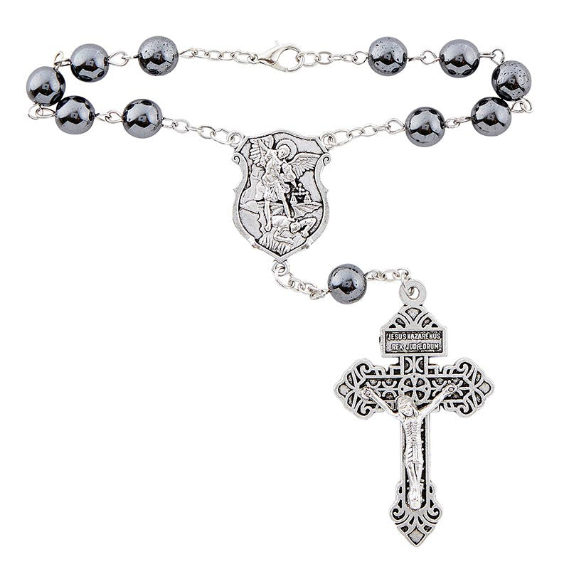 FREE St. Michael Hematite Auto Rosary