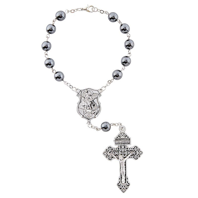 FREE St. Michael Hematite Auto Rosary