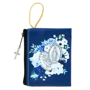 Floral Miraculous Zippered Rosary Case