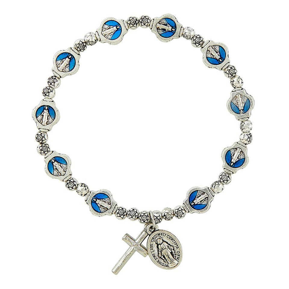 FREE Blue Miraculous Medals Stretch Rosary Bracelet