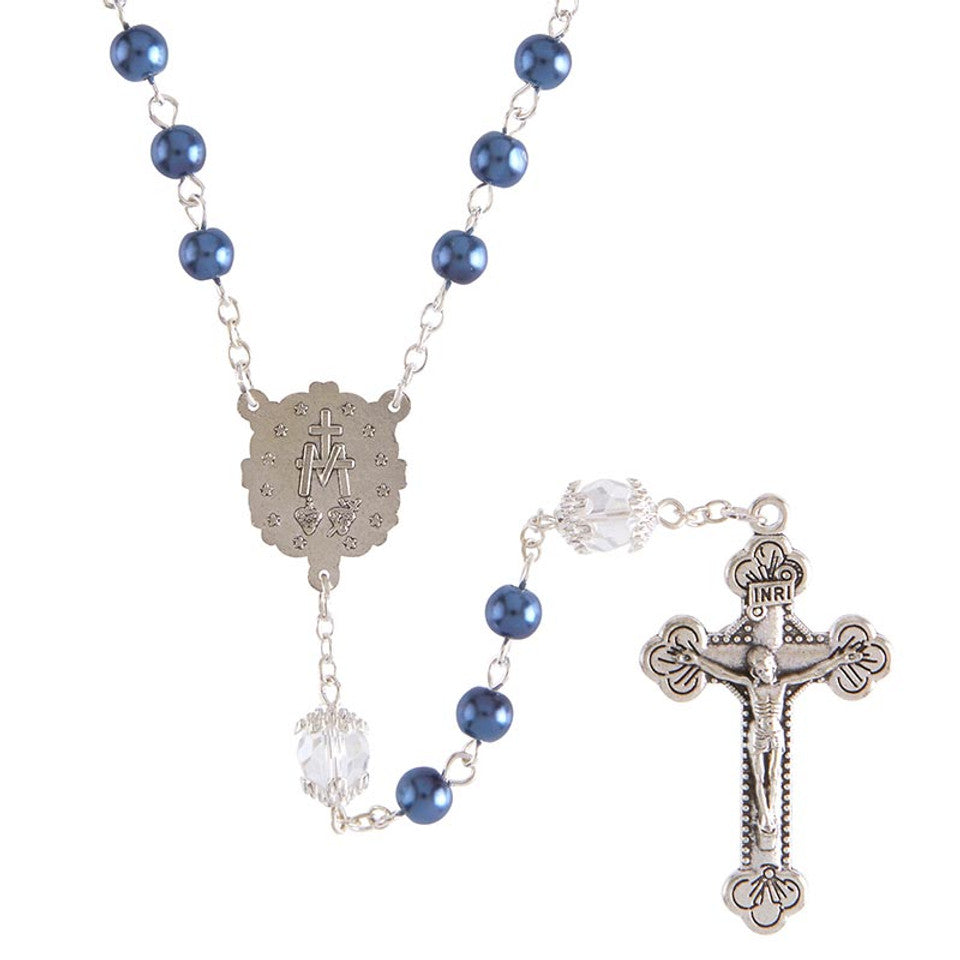 FREE Blue Pearl and Crystal Miraculous Rosary