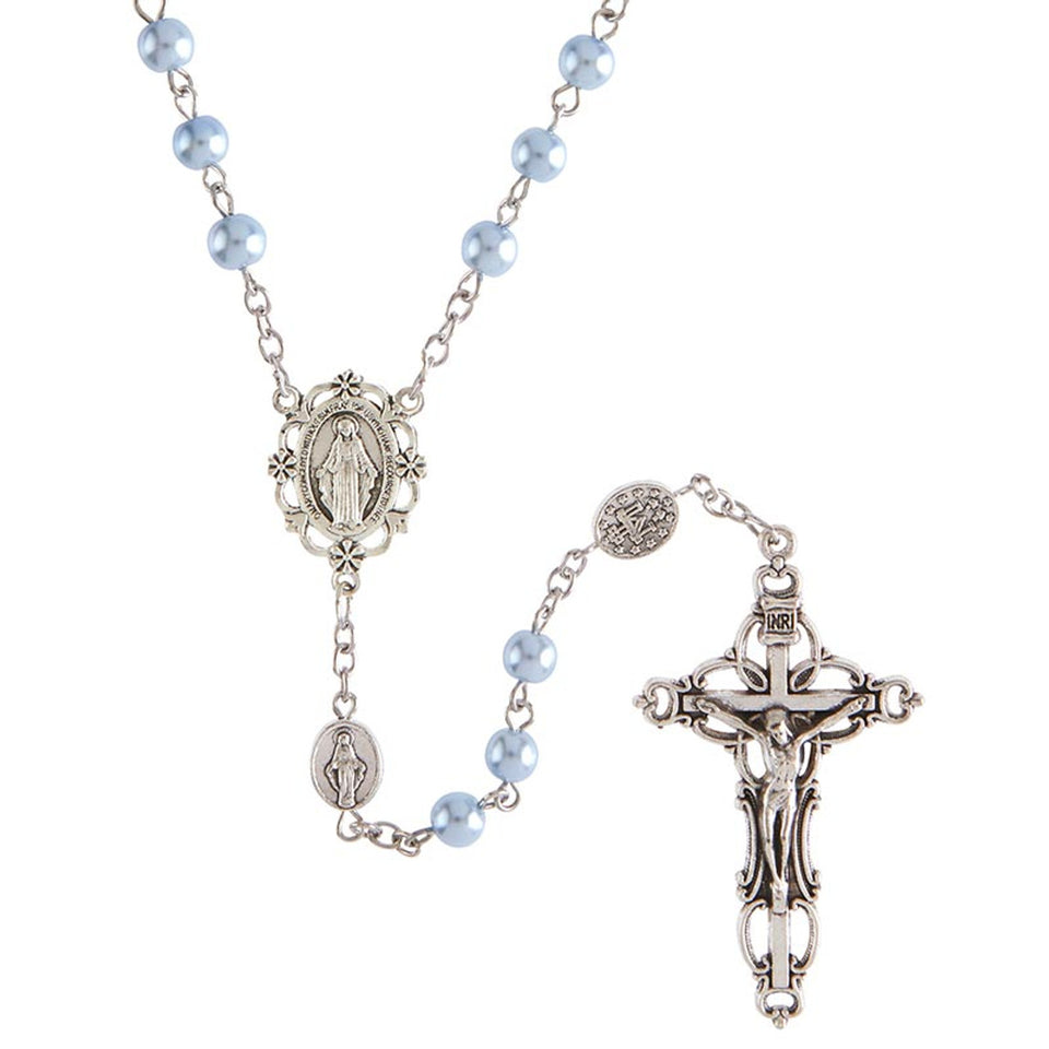 Mary Immaculate Sapphire Pearl Rosary