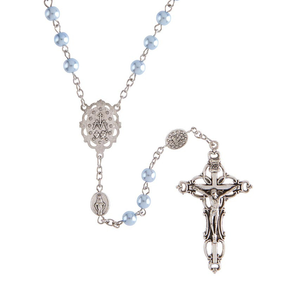 Mary Immaculate Sapphire Pearl Rosary