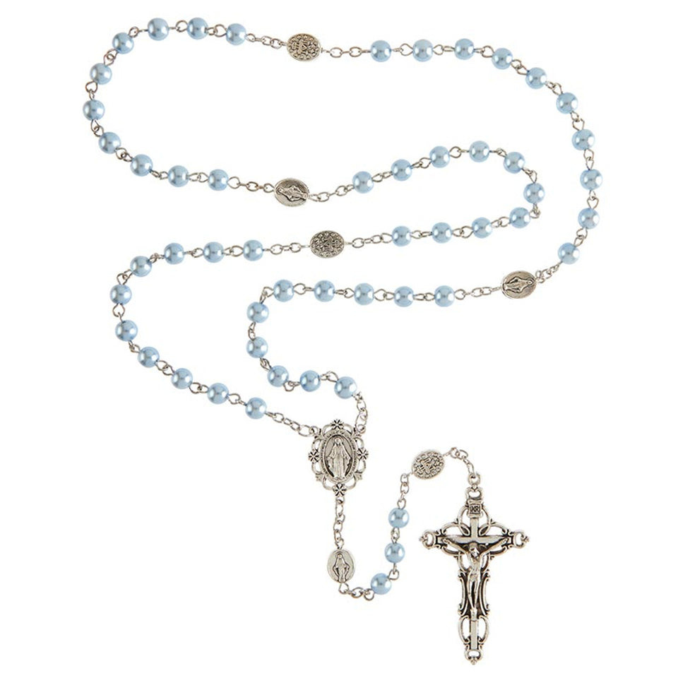 Mary Immaculate Sapphire Pearl Rosary