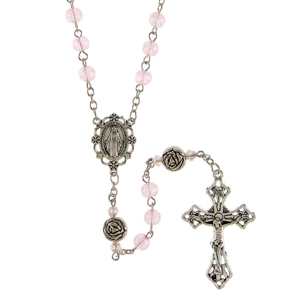 FREE Pink Crackle Glass Bead Rosary