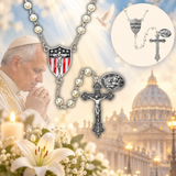 Pope Leo XIV Glass Pearl Rosary