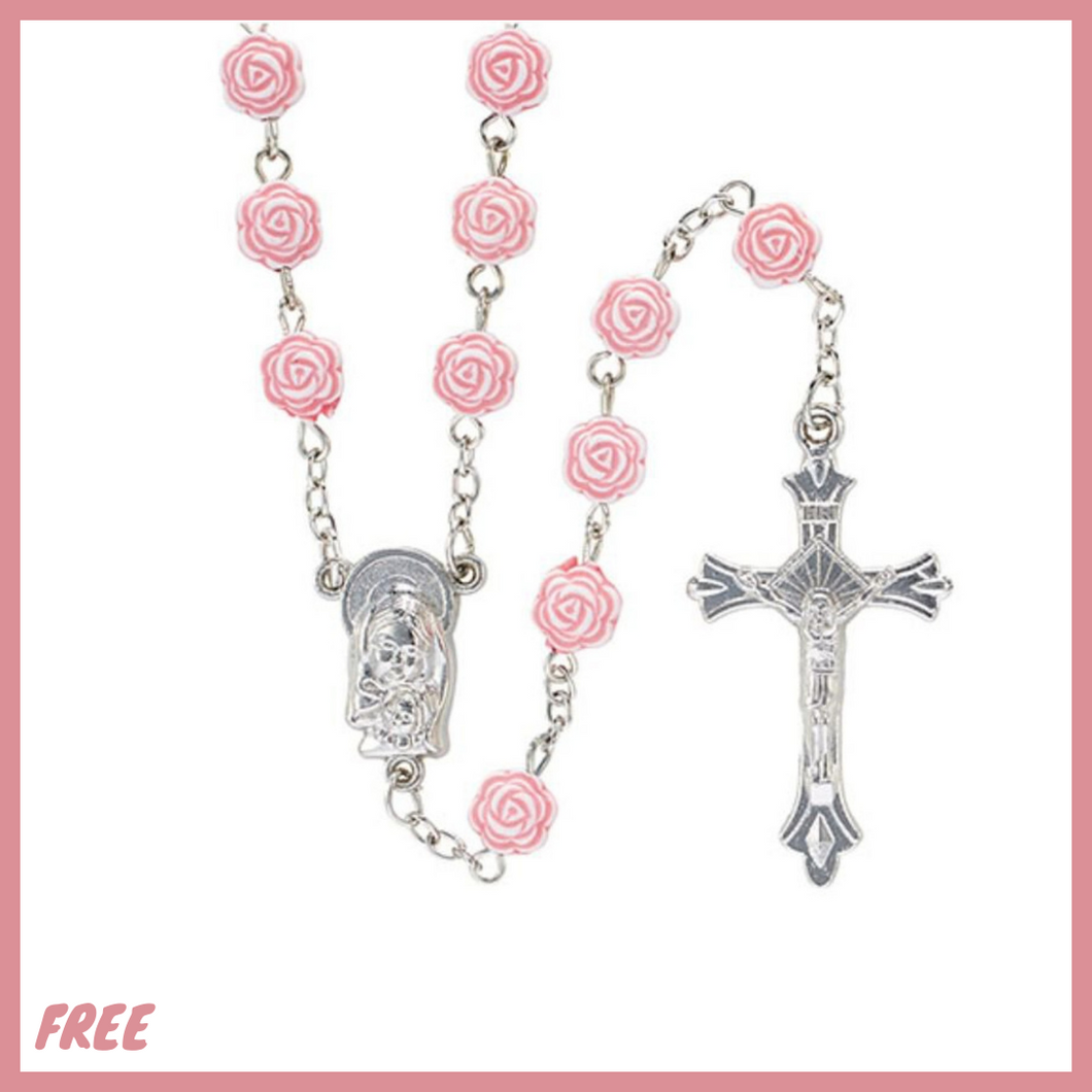 FREE Pink Rose Bead Rosary