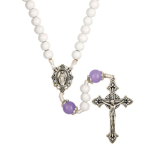 FREE White and Purple Miraculous Cord Rosary