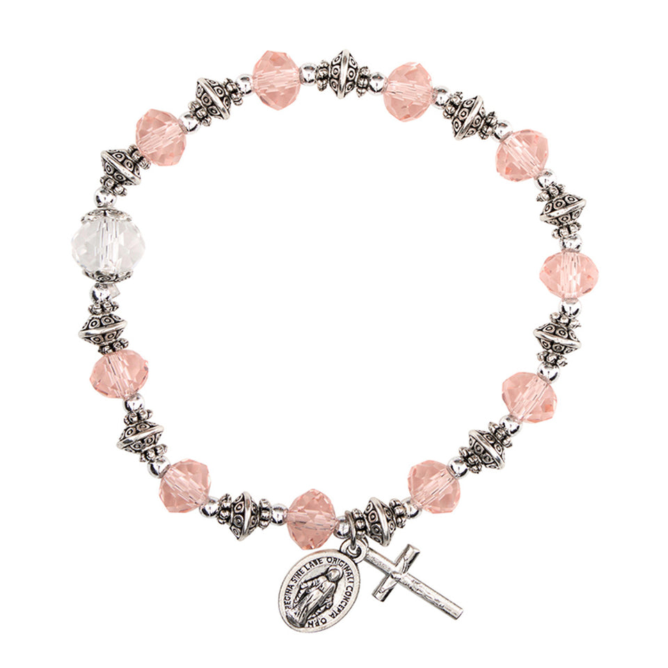FREE Pink Miraculous Crystal Rosary Bracelet