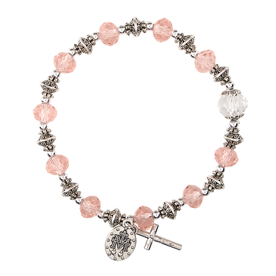 FREE Pink Miraculous Crystal Rosary Bracelet