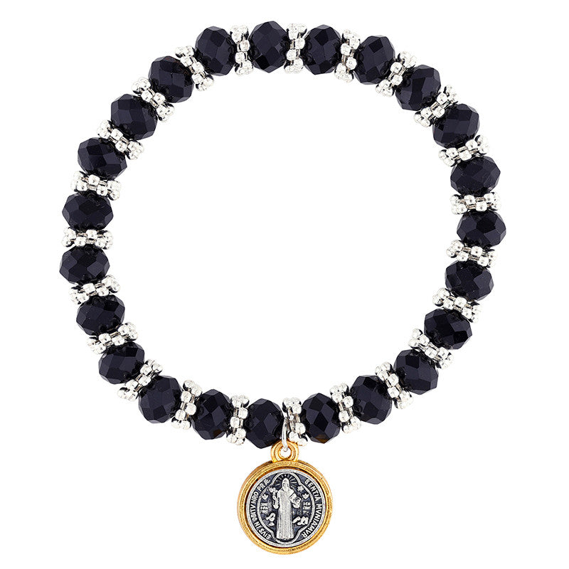 FREE St. Benedict Black Crystal Two-Tone Bracelet
