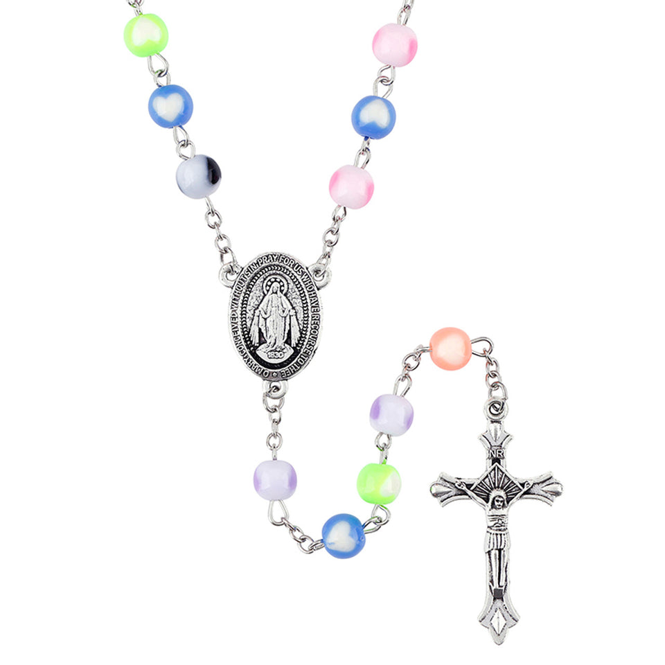 FREE Blessed Mother Colorful Heart Bead Rosary
