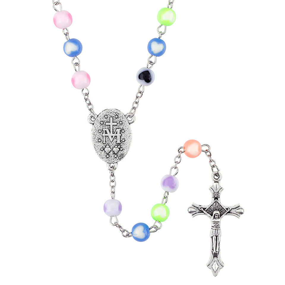 FREE Blessed Mother Colorful Heart Bead Rosary