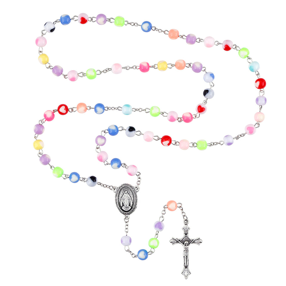 FREE Blessed Mother Colorful Heart Bead Rosary