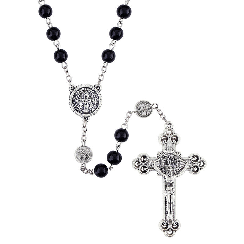 FREE St. Benedict Black Glass Rosary