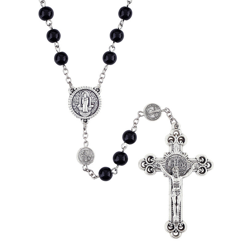 FREE St. Benedict Black Glass Rosary