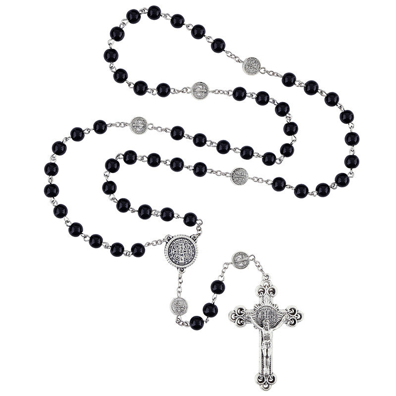 FREE St. Benedict Black Glass Rosary