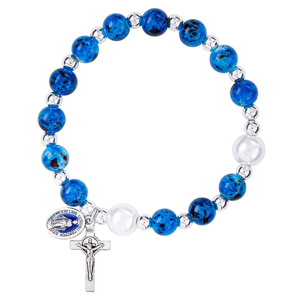 FREE Blue Marble and Pearl Miraculous Rosary Bracelet
