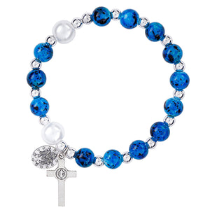 FREE Blue Marble and Pearl Miraculous Rosary Bracelet