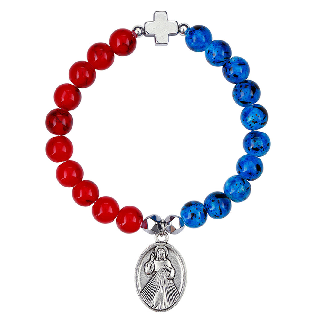 FREE Divine Mercy Red/Blue Stone Cross Bracelet