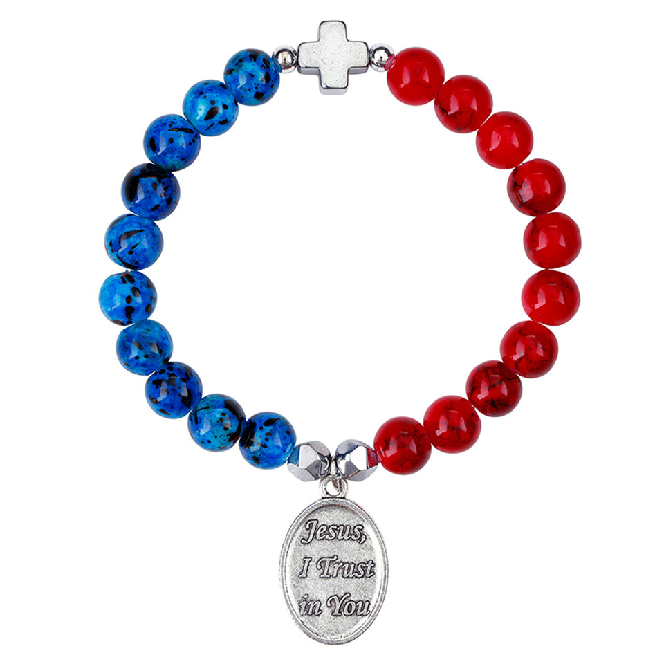 FREE Divine Mercy Red/Blue Stone Cross Bracelet