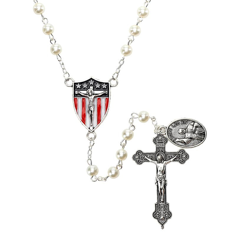 Pope Leo XIV Glass Pearl Rosary ($10 Special)