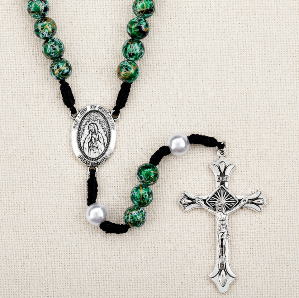 FREE Our Lady of Guadalupe Splatter Bead Cord Rosary