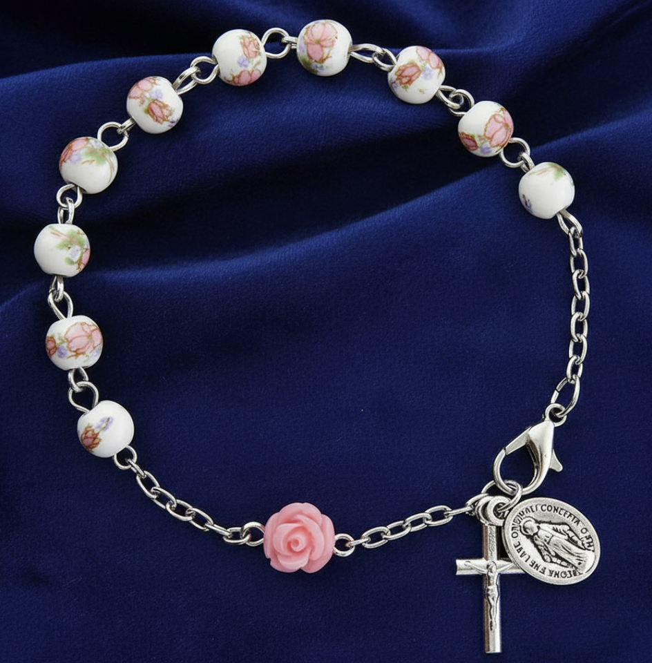 FREE Pink Floral Rose Garden Rosary Bracelet