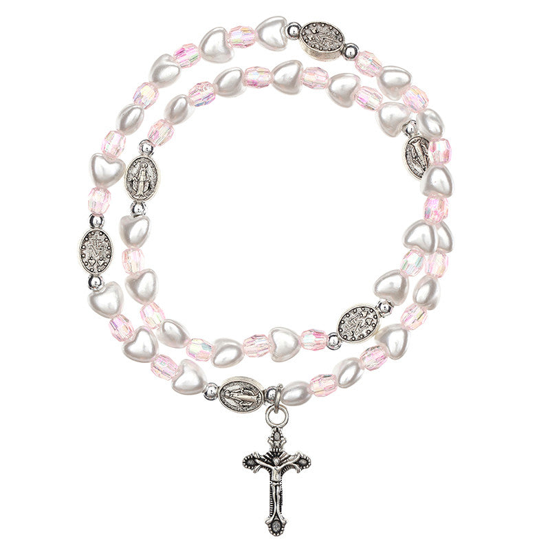 FREE Pink and White Heart Wrap Rosary Bracelet
