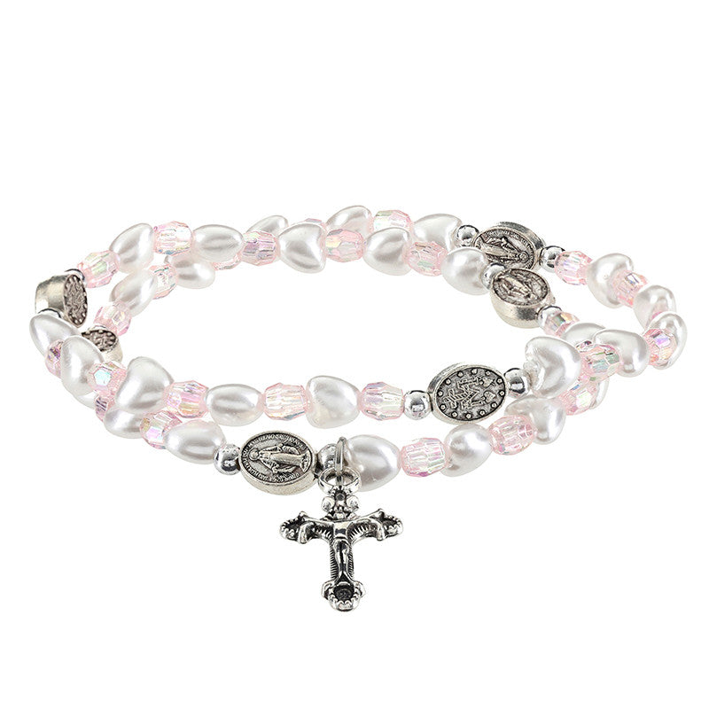 FREE Pink and White Heart Wrap Rosary Bracelet