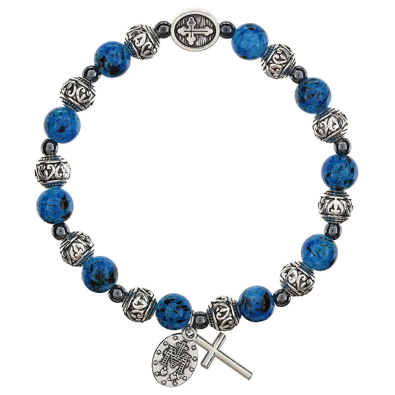 FREE Blue Miraculous Mary Bali Bead Rosary Bracelet