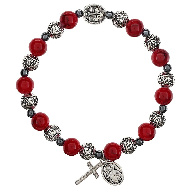 FREE Red Sacred Heart Bali Bead Rosary Bracelet