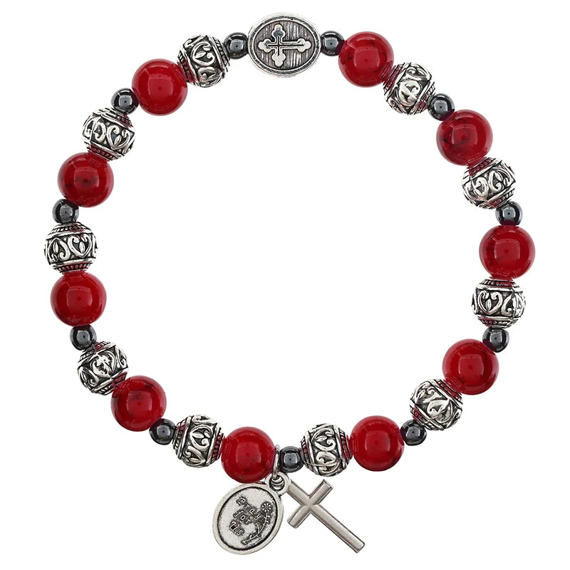 FREE Red Sacred Heart Bali Bead Rosary Bracelet