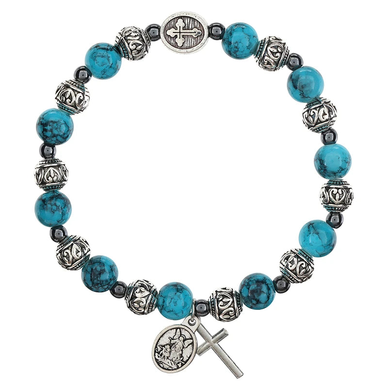 FREE Aqua Guardian Angel/St. Michael Bali Bead Rosary Bracelet