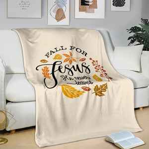 'Fall for Jesus He Never Leaves' Premium Blanket