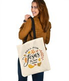 'Fall for Jesus He Never Leaves' Tote Bag