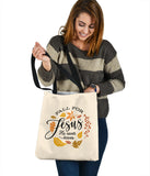 'Fall for Jesus He Never Leaves' Tote Bag