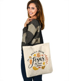 'Fall for Jesus He Never Leaves' Tote Bag