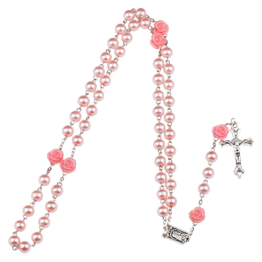 FREE Pink Rose Rosary with Lourdes Medal