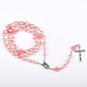 FREE Pink Rose Rosary with Lourdes Medal